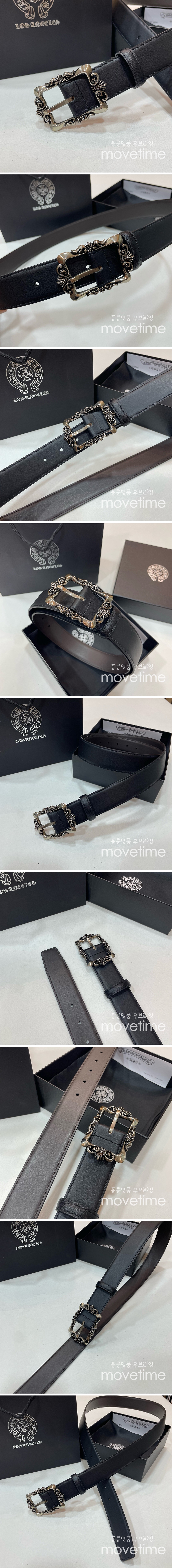 [홍콩명품.Chrome Hearts] 크롬하츠 25SS 로고 925실버 버클 레더 가죽 벨트, 3.4cm, BT1417, BRB, 명품레플리카,인터넷쇼핑몰,남자명품,해외직구