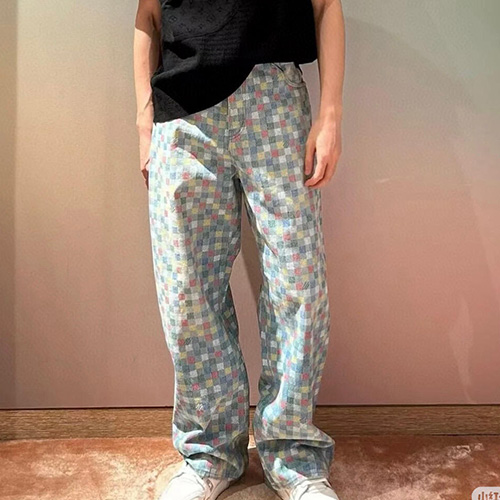 [홍콩명품.LOUIS VUITTON] 루이비통 25SS 로고 다미에 오버핏 데님 팬츠 진 청바지, BM19825, KB, 홍콩명품의류,구매대행,온라인명품