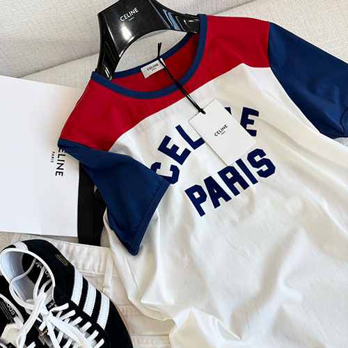 [홍콩명품.CELINE] 셀린느 25SS 로고 프린트 여성 반팔 티셔츠 (화이트), BM19832, 13C, 홍콩명품의류,구매대행,온라인명품