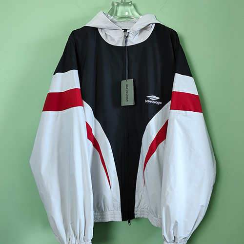 [홍콩명품.BALENCIAGA] 발렌시아가 25SS 스포티로고 자수 후드 윈드브레이커 자켓 (화이트), BM19879, JL, 홍콩명품의류,구매대행,온라인명품