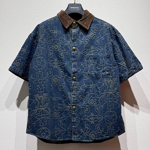 [홍콩명품.LOUIS VUITTON] 루이비통 25SS 로고 모노그램 데님 반팔 남방 셔츠 + 데님 쇼츠 반바지 상하의 세트, BM20149, KB, 홍콩명품의류,구매대행,온라인명품