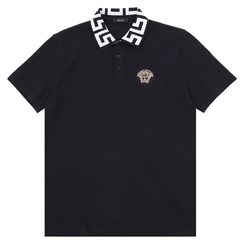 [홍콩명품.VERSACE] 베르사체 25SS 로고 자수 카라 폴로 반팔 티셔츠 (블랙), BM20380, KK, 홍콩명품의류,구매대행,온라인명품