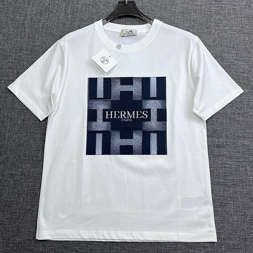 [홍콩명품.Hermes] 에르메스 25SS 로고 그래픽 스터드 장식 반팔 티셔츠 (2컬러), BM20407, JQ, 홍콩명품의류,구매대행,온라인명품