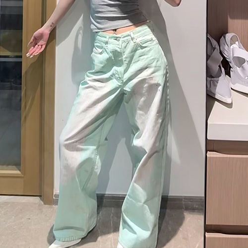 [홍콩명품.ACNE STUDIO] 아크네스튜디오 25SS 로고 여성 오버핏 워싱 데님 팬츠 진 청바지 (민트), BM20454, 13C, 홍콩명품의류,구매대행,온라인명품