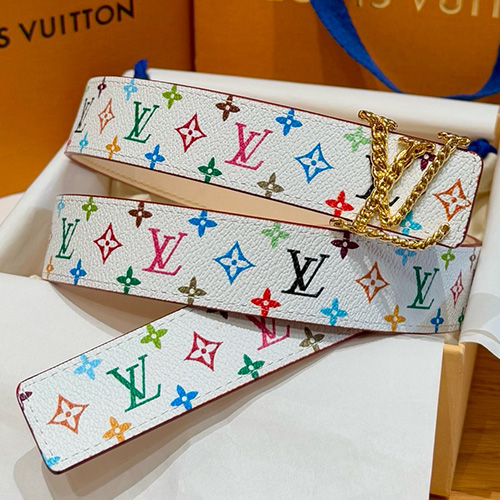 [홍콩명품.LOUIS VUITTON] 루이비통 25SS 로고 모노그램 Multicolor 레더 가죽 벨트 (화이트-금장), 3.0cm, BT1438, JX, 명품레플리카,인터넷쇼핑몰,남자명품,해외직구