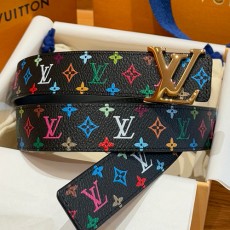 [홍콩명품.LOUIS VUITTON] 루이비통 25SS 로고 모노그램 Multicolor 레더 가죽 벨트 (블랙-금장), 3.0cm, BT1439, JX, 명품레플리카,인터넷쇼핑몰,남자명품,해외직구