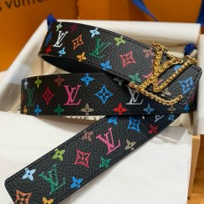 [홍콩명품.LOUIS VUITTON] 루이비통 25SS 로고 모노그램 Multicolor 레더 가죽 벨트 (블랙-금장), 3.0cm, BT1440, JX, 명품레플리카,인터넷쇼핑몰,남자명품,해외직구