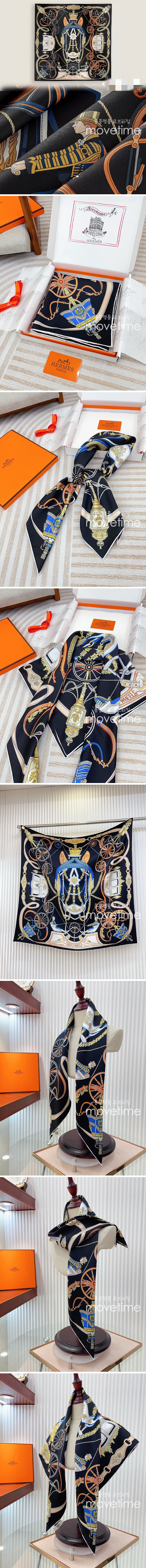 [홍콩명품.Hermes] 에르메스 25SS 로고 Gold State Coach 90-90 실크 스카프 머플러 (블랙), ET2882, JX, 홍콩명품의류,구매대행,온라인명품