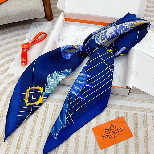 [홍콩명품.Hermes] 에르메스 25SS 로고 Daiske Nomura 90-90 실크 스카프 머플러 (블루), ET2891, JX, 홍콩명품의류,구매대행,온라인명품
