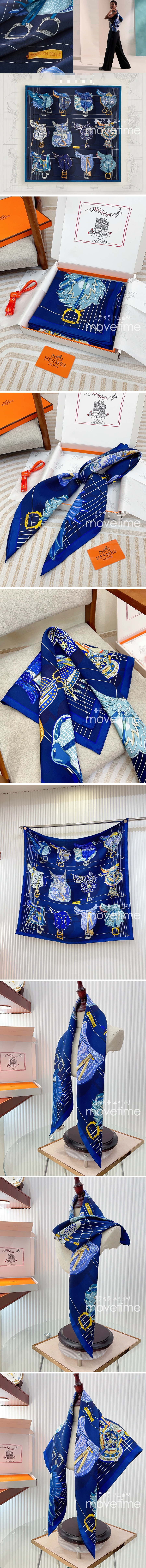 [홍콩명품.Hermes] 에르메스 25SS 로고 Daiske Nomura 90-90 실크 스카프 머플러 (블루), ET2891, JX, 홍콩명품의류,구매대행,온라인명품