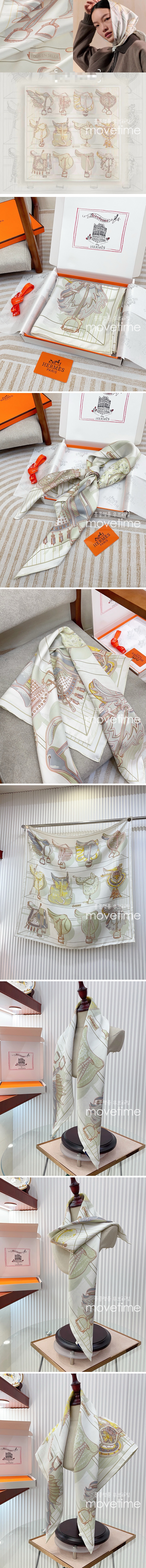 [홍콩명품.Hermes] 에르메스 25SS 로고 Daiske Nomura 90-90 실크 스카프 머플러 (아이보리), ET2892, JX, 홍콩명품의류,구매대행,온라인명품