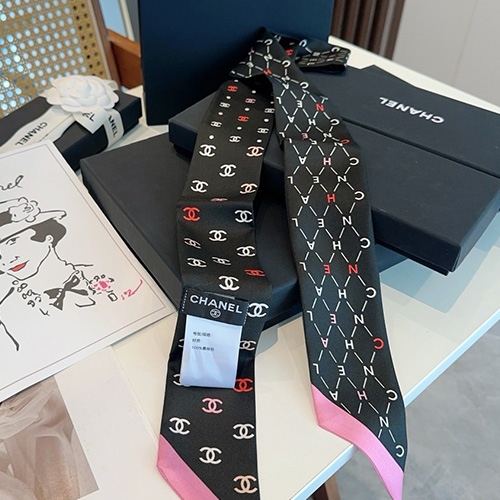 [홍콩명품.CHANEL] 샤넬 25SS 로고 Twilly 6-120 실크 스카프 머플러 (블랙), ET2910, JX, 홍콩명품의류,구매대행,온라인명품
