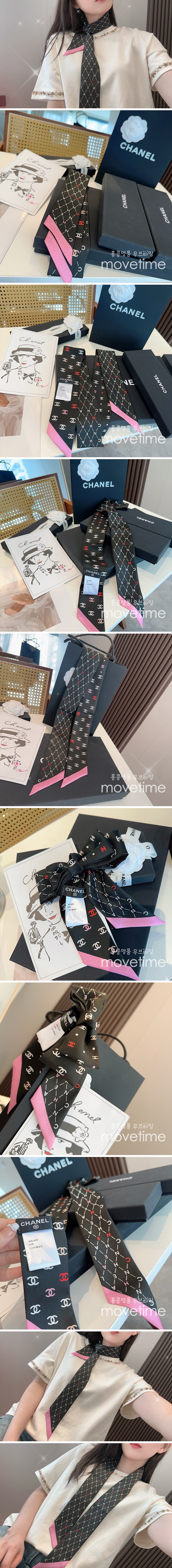 [홍콩명품.CHANEL] 샤넬 25SS 로고 Twilly 6-120 실크 스카프 머플러 (블랙), ET2910, JX, 홍콩명품의류,구매대행,온라인명품