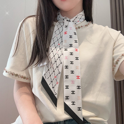 [홍콩명품.CHANEL] 샤넬 25SS 로고 Twilly 6-120 실크 스카프 머플러 (화이트), ET2912, JX, 홍콩명품의류,구매대행,온라인명품