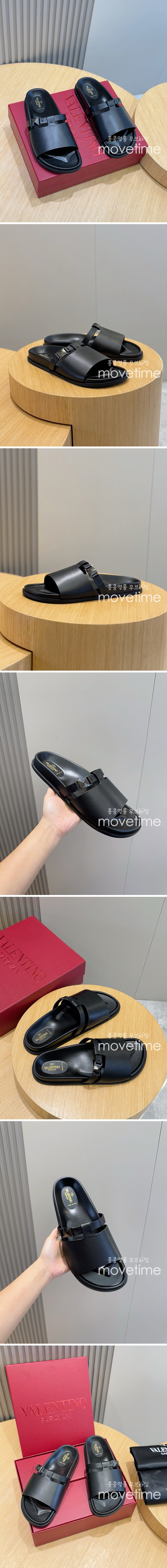 [홍콩명품.Valentino] 발렌티노 25SS 로고 레더 가죽 샌들 슬리퍼 (블랙), SE4883, S2, 명품스니커즈,운동화,구두,로퍼,하이탑,신발
