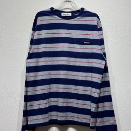 [홍콩명품,MIU MIU] 미우미우 25SS 로고 여성 스트라이프 긴팔 티셔츠 (네이비-그레이), BM20766, KB, 홍콩명품의류,구매대행,온라인명품