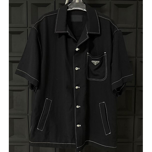 [명품레플리카,PRADA] 프라다 25SS 삼각로고 데님 반팔 남방 셔츠 (블랙), BM20853, X2, 홍콩명품의류,구매대행,온라인명품