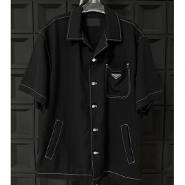 [가격문의][홍콩명품,PRADA] 프라다 25SS 삼각로고 데님 반팔 남방 셔츠 (블랙), BM20853, X2, 홍콩명품의류,구매대행,온라인명품