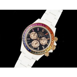 [홍콩명품시계.ROLEX] 로렉스 롤렉스 데이토나 화이트 세라믹 케이스 레인바우 다이아몬드 베젤 블랙 다이얼