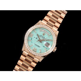 [홍콩명품. ROLEX] 로렉스 롤렉스 데이데이트 36mm 로즈골드 다이아몬드 베젤 Turquoise 다이얼
