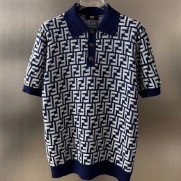[홍콩명품,FENDI] 펜디 25SS 로고 FF패턴 카라 폴로 니트 반팔 티셔츠 (네이비), BM20905, JU, 홍콩명품의류,구매대행,온라인명품