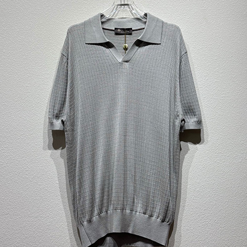 [홍콩명품.Loro Piana] 로로피아나 25SS 로고 카라 폴로 니트 반팔 티셔츠 (그레이), BM20932, KB, 홍콩명품의류,구매대행,온라인명품