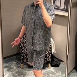 [홍콩명품,FENDI] 펜디 25SS 로고 FF패턴 반팔 남방 셔츠 + 쇼츠 반바지 상하의 세트 (그레이), BM20937, KB, 홍콩명품의류,구매대행,온라인명품
