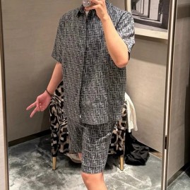 [홍콩명품,FENDI] 펜디 25SS 로고 FF패턴 반팔 남방 셔츠 + 쇼츠 반바지 상하의 세트 (그레이), BM20937, KB, 홍콩명품의류,구매대행,온라인명품