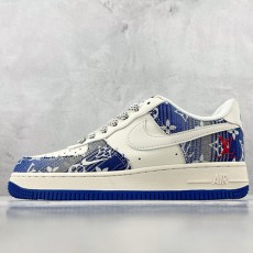 [홍콩명품.NIKE] 나이키 25SS 로고 남여 Air Force 루이비통 모노그램 스니커즈 운동화 (아이보리-블루), SE5039, S3, 명품스니커즈,운동화,구두,로퍼,하이탑,신발