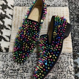 [가격문의][홍콩명품.Christian Louboutin] 크리스챤루부탱 25SS 로고 레더 가죽 로퍼 구두 (블랙-컬러플 장식), SE5055, S3, 명품스니커즈,운동화,구두,로퍼,하이탑,신발
