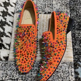 [가격문의][홍콩명품.Christian Louboutin] 크리스챤루부탱 25SS 로고 레더 가죽 로퍼 구두 (오렌지-컬러플 장식), SE5056, S3, 명품스니커즈,운동화,구두,로퍼,하이탑,신발