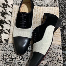 [가격문의][홍콩명품.Christian Louboutin] 크리스챤루부탱 25SS 로고 레더 가죽 정장 구두 (블랙-베이지), SE5061, S3, 명품스니커즈,운동화,구두,로퍼,하이탑,신발