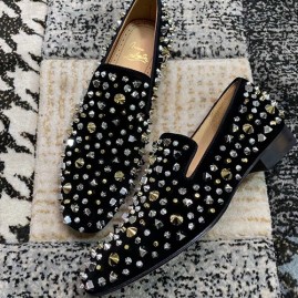 [가격문의][홍콩명품.Christian Louboutin] 크리스챤루부탱 25SS 로고 레더 가죽 로퍼 구두 (블랙-골드 실버 장식), SE5062, S3, 명품스니커즈,운동화,구두,로퍼,하이탑,신발