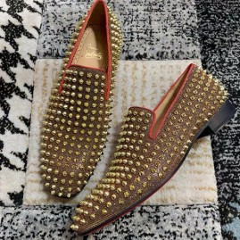 [가격문의][홍콩명품.Christian Louboutin] 크리스챤루부탱 25SS 로고 레더 가죽 로퍼 구두 (브라운-골드 장식), SE5063, S3, 명품스니커즈,운동화,구두,로퍼,하이탑,신발
