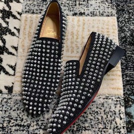 [가격문의][홍콩명품.Christian Louboutin] 크리스챤루부탱 25SS 로고 레더 가죽 로퍼 구두 (블랙-실버 장식), SE5064, S3, 명품스니커즈,운동화,구두,로퍼,하이탑,신발