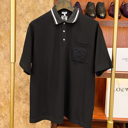 [홍콩명품.LOEWE] 로에베 25SS 로고 자수 카라 폴로 반팔 티셔츠 (블랙), BM21058, S1F, 홍콩명품의류,구매대행,온라인명품