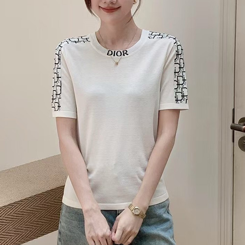 [홍콩명품,Christian Dior] 디올 25SS 로고 여성 니트 반팔 티셔츠 (2컬러), BM21123, TBG, 홍콩명품의류,구매대행,온라인명품