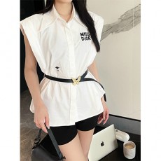 [홍콩명품,Christian Dior] 디올 25SS 로고 자수 여성 벨티드 슬리브리스 셔츠 (화이트), BM21137, COCO, 홍콩명품의류,구매대행,온라인명품