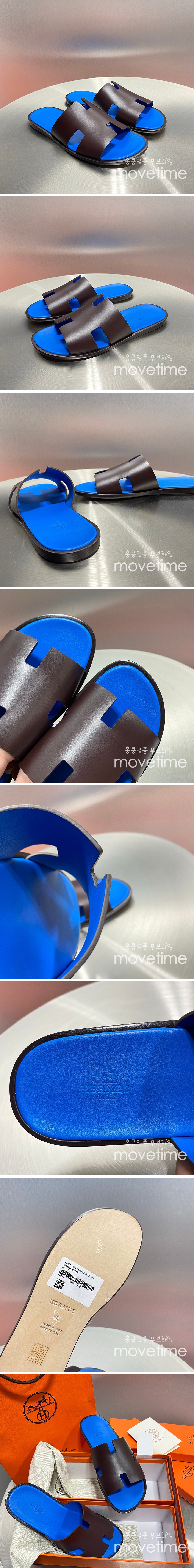[홍콩명품.Hermes] 에르메스 25SS 로고 이즈미르 레더 가죽 슬리퍼 (블랙-블루), SE5207, GHS, 명품스니커즈,운동화,구두,로퍼,하이탑,신발