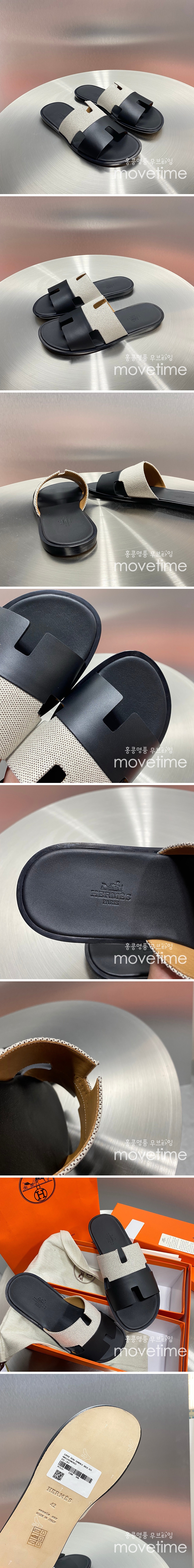 [홍콩명품.Hermes] 에르메스 25SS 로고 이즈미르 레더 가죽 슬리퍼 (블랙-베이지), SE5209, GHS, 명품스니커즈,운동화,구두,로퍼,하이탑,신발