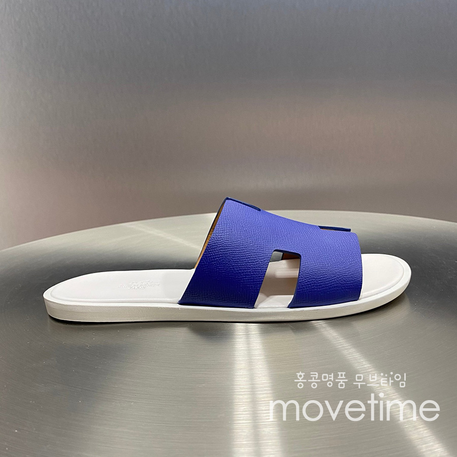 [홍콩명품.Hermes] 에르메스 25SS 로고 이즈미르 레더 가죽 슬리퍼 (블루-화이트), SE5212, GHS, 명품스니커즈,운동화,구두,로퍼,하이탑,신발