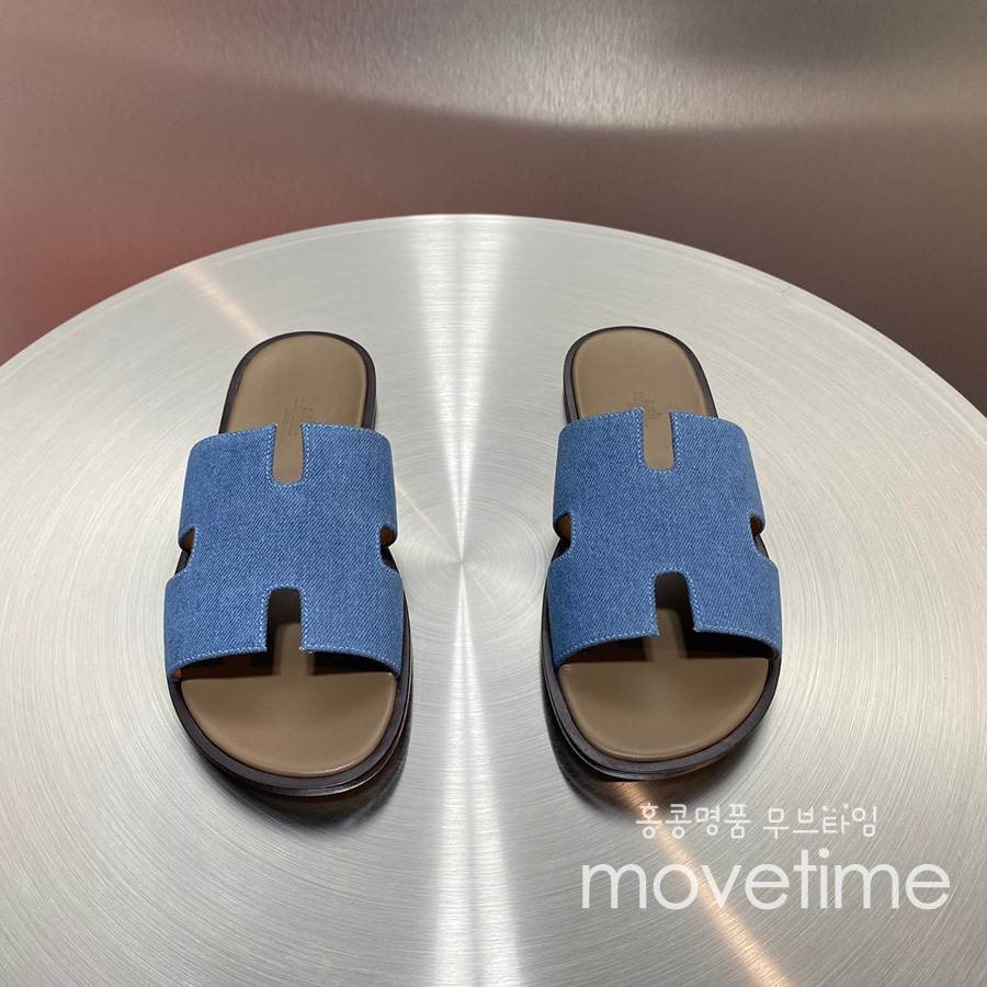 [홍콩명품.Hermes] 에르메스 25SS 로고 이즈미르 레더 가죽 슬리퍼 (데님), SE5232, GHS, 명품스니커즈,운동화,구두,로퍼,하이탑,신발