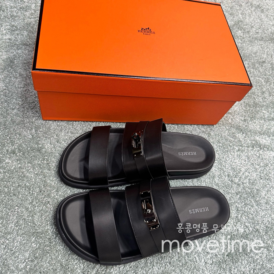 [홍콩명품.Hermes] 에르메스 25SS 로고 레더 가죽 슬리퍼 (블랙), SE5234, GHS, 명품스니커즈,운동화,구두,로퍼,하이탑,신발