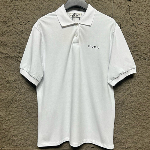 [명품레플리카,MIU MIU] 미우미우 25SS 로고 자수 카라 폴로 반팔 티셔츠 (3컬러), BM21198, KB, 홍콩명품의류,구매대행,온라인명품