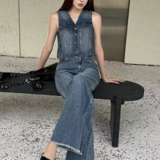 [홍콩명품,Christian Dior] 디올 25SS 로고 여성 데님 조끼 베스트 + 오버핏 데님 팬츠 진 청바지 상하의 세트, BM21257, MR, 홍콩명품의류,구매대행,온라인명품