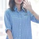 [홍콩명품,MIU MIU] 미우미우 25SS 로고 자수 체크패턴 남방 셔츠 (스카이블루), BM21282, S1F, 명품레플리카,미러급,온라인쇼핑몰사이트