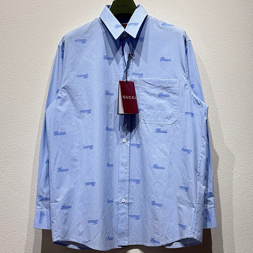 [홍콩명품.Gucci] 구찌 25SS 로고 패턴 스트라이프 남방 셔츠 (스카이블루), BM21304, CR3, 명품레플리카,미러급,온라인쇼핑몰사이트