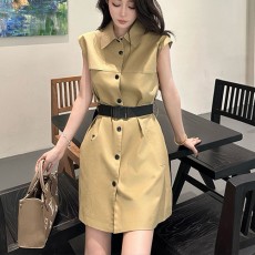 [홍콩명품,Christian Dior] 디올 25SS 로고 여성 벨티드 슬리브리스 카라 원피스 (베이지), BM21334, TBG, 명품레플리카,미러급,온라인쇼핑몰사이트