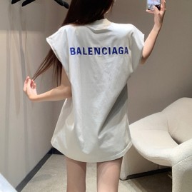 [홍콩명품.BALENCIAGA] 발렌시아가 25SS 로고 자수 여성 슬리브리스 티셔츠 (화이트), BM21351, TBG, 명품레플리카,미러급,온라인쇼핑몰사이트