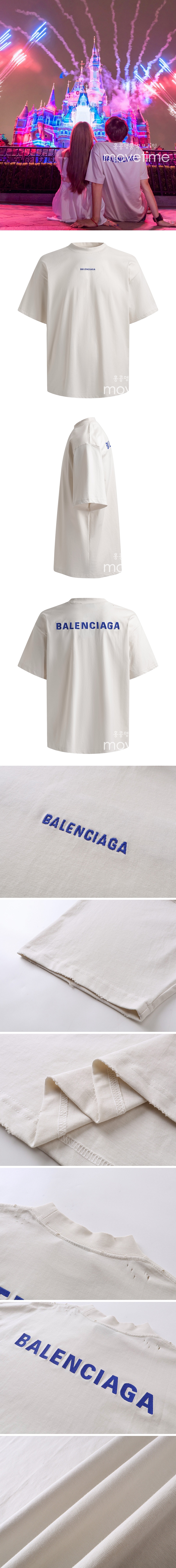 [홍콩명품.BALENCIAGA] 발렌시아가 25SS 로고 자수 빈티지 반팔 티셔츠 (화이트), BM21368, JU, 명품레플리카,미러급,온라인쇼핑몰사이트